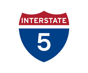 Interstate highway 5 road sign icon. Intrastate american road sign vector design and illustration.
