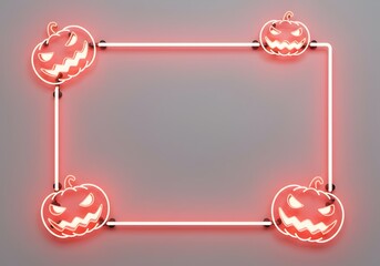 Modern pink neon frame with glowing pumpkins creating a contemporary Halloween design perfect for trendy party invitations.