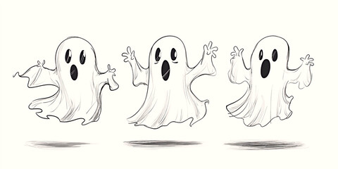 Obraz premium AI Generated - Three cartoon ghosts in different poses on a white background. Commercial illustration artwork for business applications. High-resolution. Premium quality. Professional grade. Detailed.