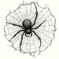 Obraz premium AI Generated - Black and white drawing of a spider on a web against a white background. Commercial illustration artwork for business applications. High-resolution. Premium quality. Professional grade.
