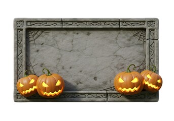 Stone tablet frame with glowing jack-o-lanterns creating an ancient Halloween atmosphere perfect for gothic and medieval designs.