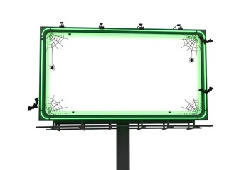 Clean green neon billboard with spiderwebs creating a modern Halloween advertising display for promotional campaigns and announcements.