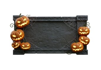  Dark stone frame with glowing jack-o-lanterns creating a gothic Halloween atmosphere perfect for horror themed designs and invitations.