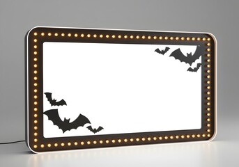 Vintage marquee frame with lightbulbs and bats creating a retro Halloween theater style perfect for party invitations and promotions.