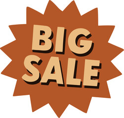 A bold vintage-style "BIG SALE" badge with beige 3D text on an orange starburst background, ideal for marketing, retail, and promotional materials.