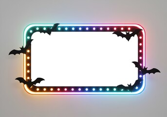 Modern neon frame with colorful gradient lighting and bats, perfect for contemporary Halloween party promotions and digital designs.