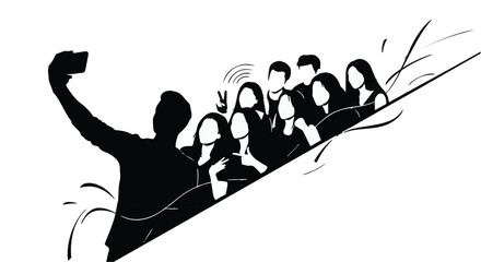Obraz premium Diverse group of friends joyfully taking a selfie together, capturing a moment of shared happiness.
