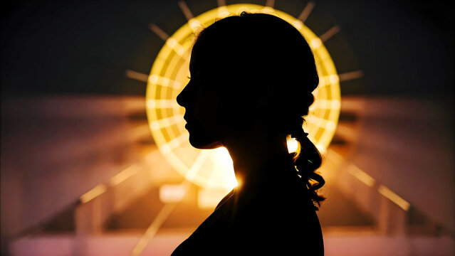 silhouette of person in digital matrix background