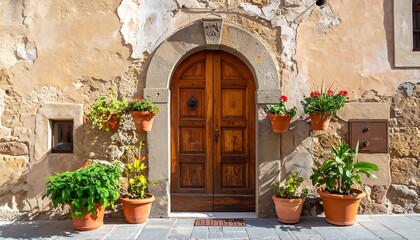 Italian Old Town Doorway with Plants.