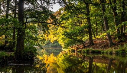 Obraz premium Autumnal Forest Reflections on a Calm Pond.