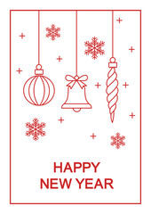 Line art new year's greetings card vector template.