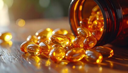 Close-up of Fish Oil Capsules in a Jar.
