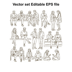 Obraz premium Vector art of vector set of people sitting and using mobile phones, , editable eps file, modern lifestyle illustration