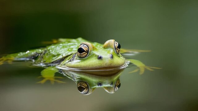 Green Frog in Water - A Close-Up View of Natures Amphibian.