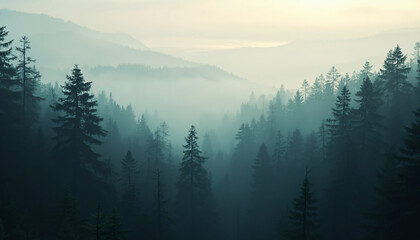 Obraz premium Misty Mountain Forest Landscape