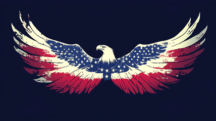 AI Generated - Eagle with its wings spread wide, painted in the colors of the American flag on a dark background. Commercial illustration artwork for business applications. High-resolution. Premium.
