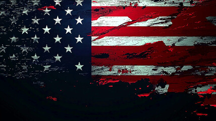 AI Generated - American flag painted on a black background, with the stars and stripes of the flag clearly visible. Commercial illustration artwork for business applications. High-resolution. Premium.