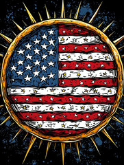 AI Generated - American flag in the middle of a dark background, with the stars and stripes of the flag clearly visible. Commercial illustration artwork for business applications. High-resolution.