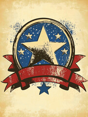 AI Generated - American flag with a star in the center and a red ribbon around it, set against a grunge background. Commercial illustration artwork for business applications. High-resolution. Premium.