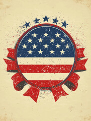 AI Generated - American flag with a red, white and blue ribbon around it, set against a grunge background. Commercial illustration artwork for business applications. High-resolution. Premium quality.
