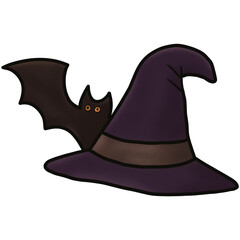 Halloween witch hat with bat on it Illustration
