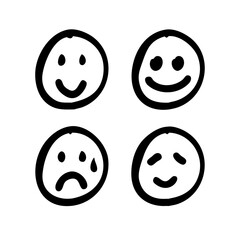 Four simple handdrawn faces expressing different emotions