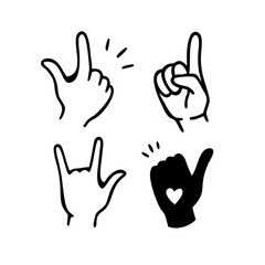 Four hand gestures showing different hand signs
