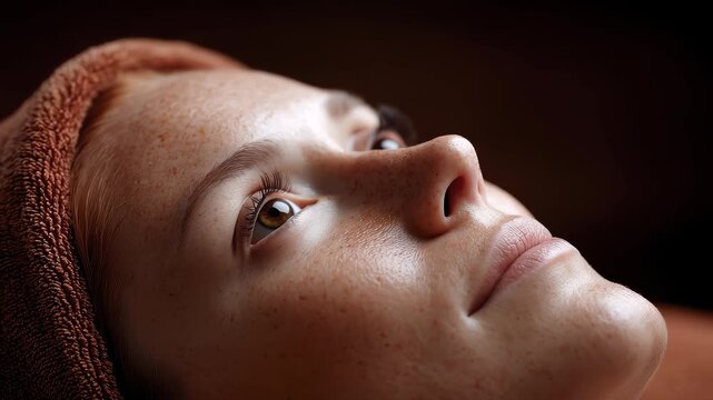 Close-up of a woman's face relaxing and enjoying skincare