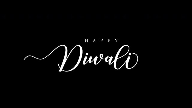 Happy diwali in elegant cursive white letters on black background, perfect for diwali greeting cards, social media posts, and festive design projects.