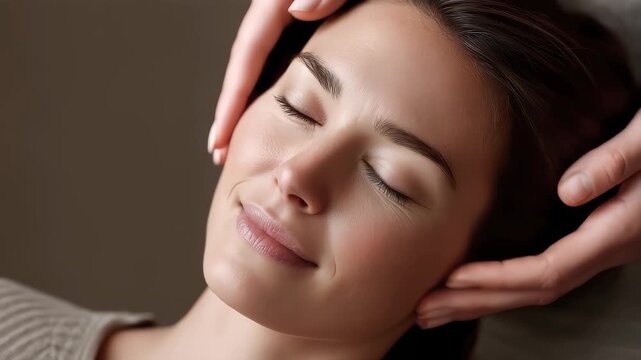 Woman Relaxing and Smiling During Facial Massage