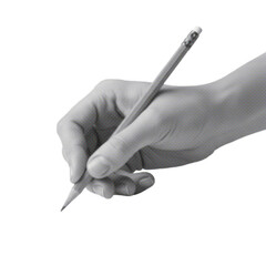 hand holding a pencil isolated on white background, representing creativity, drawing, art, and education in retro pop art style