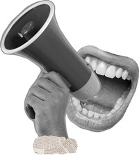 Pop art modern collage with screaming mouth and megaphone