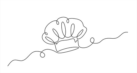 One single line drawing of chef hat or cap for restaurant vector graphic illustration. Elegant cafe badge concept. Modern continuous line draw design street Hand drawn one line vector. Editable stroke