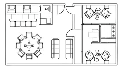 Set of CAD Furniture Top View Symbols in Minimal Line Style for Architectural Floor Plans and Interior Design Drawings