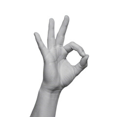 hand making OK gesture isolated on white background, symbolizing approval, success, and positivity in retro pop art style