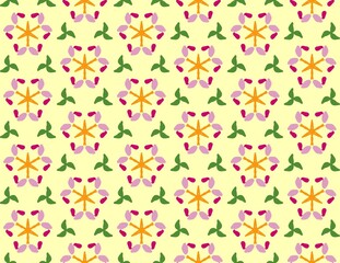 Pink flower hexagonal star line on yellow background seamless flower star pattern, repeat pattern design for fabric print 