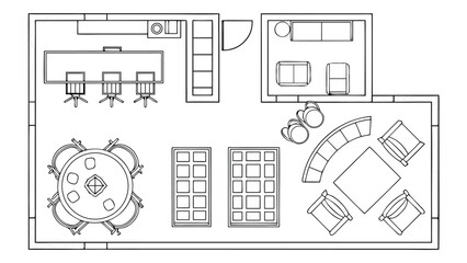 Set of CAD Furniture Top View Symbols in Minimal Line Style for Architectural Floor Plans and Interior Design Drawings