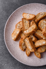 Italian cantuccini cookies with almonds, a sweet biscuit dessert. Cantuccini cookies