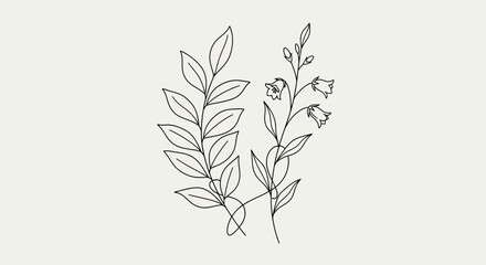 Minimal Floral Line Art – Botanical Leaves and Flower Illustration