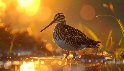 Stunning Snipe Bird in Golden Light.
