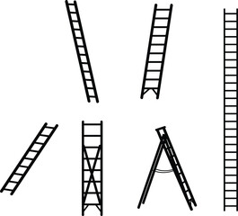 Ladder illustrations, construction tools, safety equipment, step ladder, climbing support, industrial ladder, vector design, household ladder, workplace safety, architecture