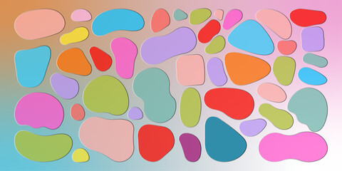 Abstract hand drawn organic shape colorful on Gradient background. Set of blob shape collection with different style. Abstract liquid shapes, organic random blobs, fluid element Colored bubble, drop. 