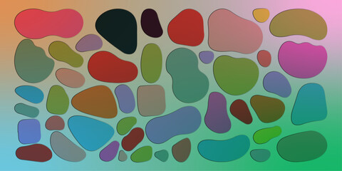 Abstract hand drawn organic shape colorful on Gradient background. Set of blob shape collection with different style. Abstract liquid shapes, organic random blobs, fluid element Colored bubble, drop. 