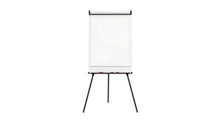 Blank flip chart on a tripod stand isolated on transparent background