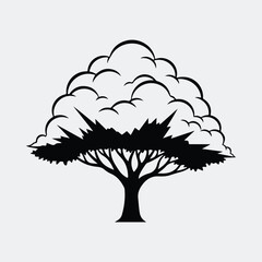 Silhouette deciduous tree with spiky and rounded leaf canopy vector illustration