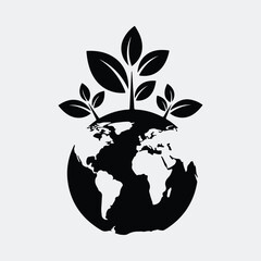 Silhouette of a world globe with growing plants vector illustration