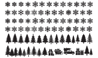 Mega Snowflake and Christmas Tree Silhouette Vector Bundle