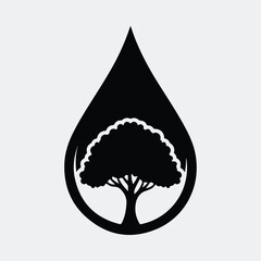 Silhouette water drop with tree environmental conservation logo vector illustration