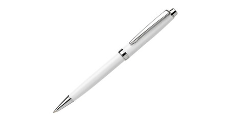 Elegant white ballpoint pen with silver accents, isolated on transparent background
