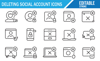Social Media Account Deletion Icons for Mobile and Web Devices